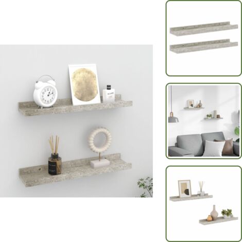 The Living Store Mensole da Parete 2 pz Grigio Cemento 40x9x3 cm - Scaffale a muro
