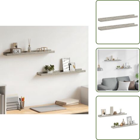 The Living Store Mensole da Parete 2 pz Grigio Cemento 60x9x3 cm - Scaffale a muro