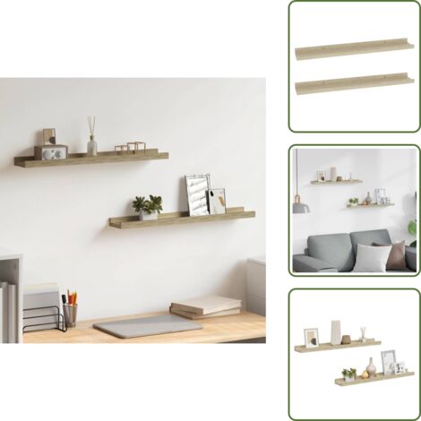The Living Store Mensole da parete 2 pz in rovere Sonoma 60x9x3 cm - Mensole in rovere