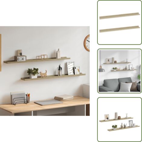 The Living Store Mensole da Parete 2 pz Rovere Sonoma 100x9x3 cm - Scaffale a muro