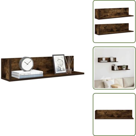 The Living Store Mensole da Parete 2pz Rovere Fumo 75x16,5x16,5 cm in Truciolato - Mensole a muro