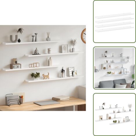 The Living Store Mensole da Parete 4 pz Bianche 100x9x3 cm - Scaffale a muro