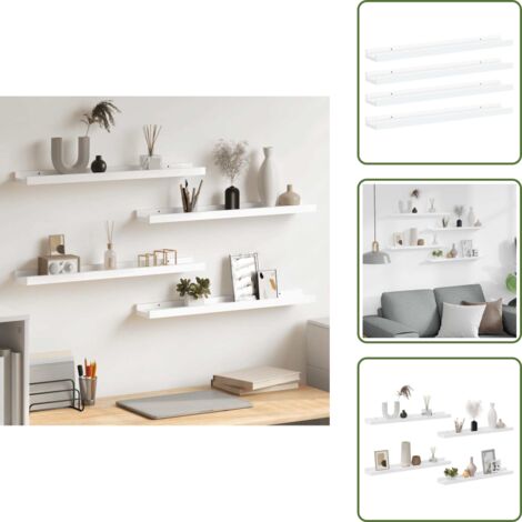 The Living Store Mensole da Parete 4 pz Bianche 60x9x3 cm - Scaffale a muro