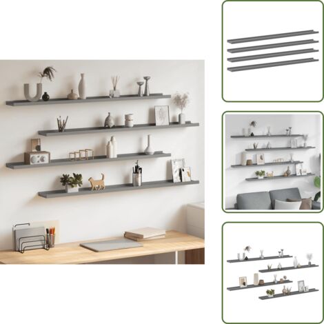 The Living Store Mensole da Parete 4 pz Grigie 115x9x3 cm - Scaffale a muro