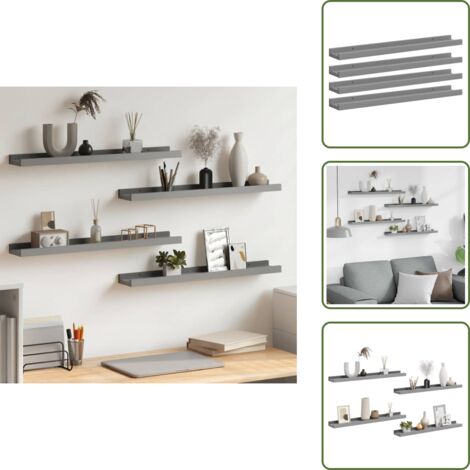 The Living Store Mensole da Parete 4 pz Grigie 60x9x3 cm - Scaffale a muro
