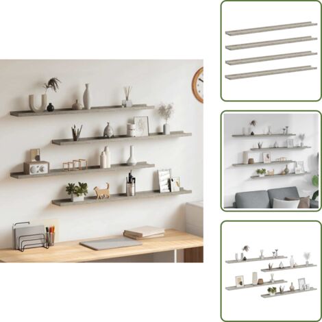 The Living Store Mensole da Parete 4 pz Grigio Cemento 100x9x3 cm - Scaffale a muro