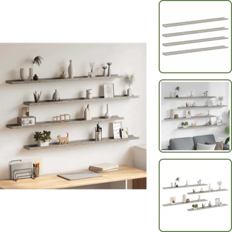 The Living Store Mensole da Parete 4 pz Grigio Cemento 115x9x3 cm - Scaffale a muro