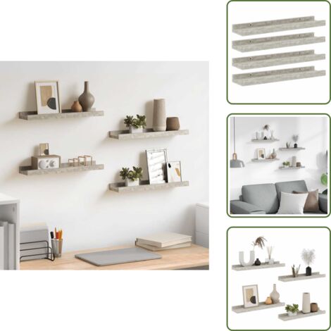The Living Store Mensole da Parete 4 pz Grigio Cemento 40x9x3 cm - Scaffale a muro