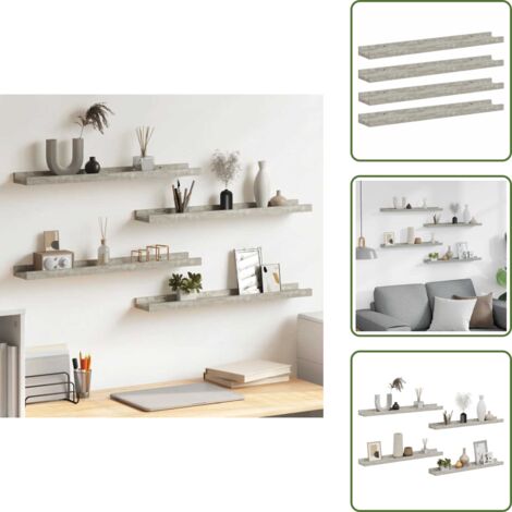 The Living Store Mensole da Parete 4 pz Grigio Cemento 60x9x3 cm - Scaffale a muro