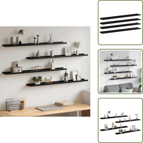 The Living Store Mensole da Parete 4 pz Nere 100x9x3 cm - Scaffale a muro
