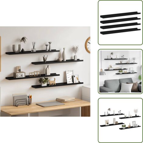 The Living Store Mensole da Parete 4 pz Nere 80x9x3 cm - Scaffale a muro