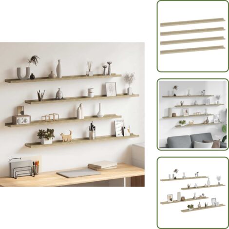 The Living Store Mensole da Parete 4 pz Rovere Sonoma 115x9x3 cm - Scaffale a muro