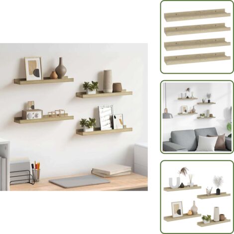 The Living Store Mensole da Parete 4 pz Rovere Sonoma 40x9x3 cm - Scaffale a muro