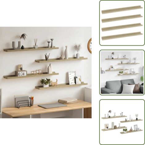 The Living Store Mensole da Parete 4 pz Rovere Sonoma 80x9x3 cm - Scaffale a muro