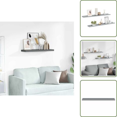 The Living Store Mensole Loggia per Foto 2 pz Grigie 80x9x3 cm in MDF - Scaffale a parete