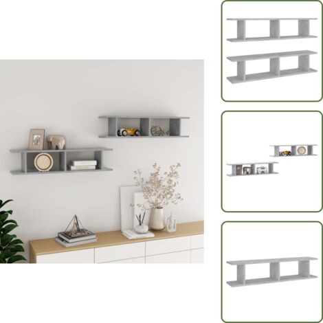The Living Store Mensole Parete 2pz Grigio Cemento 90x18x20 cm Legno Multistrato - Mensola in legno