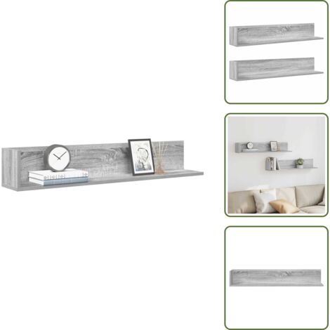 The Living Store Mensole Parete 2pz Grigio Sonoma 100x16,5x16,5 cm in Truciolato - Mensole sospese