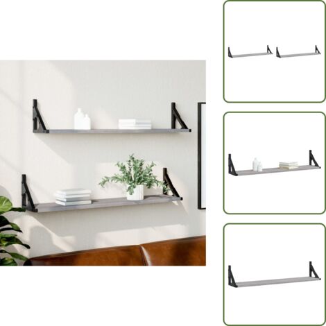 The Living Store Mensole Parete 2pz Grigio Sonoma 80x15x15,5cm Legno Multistrato - Scaffale da parete