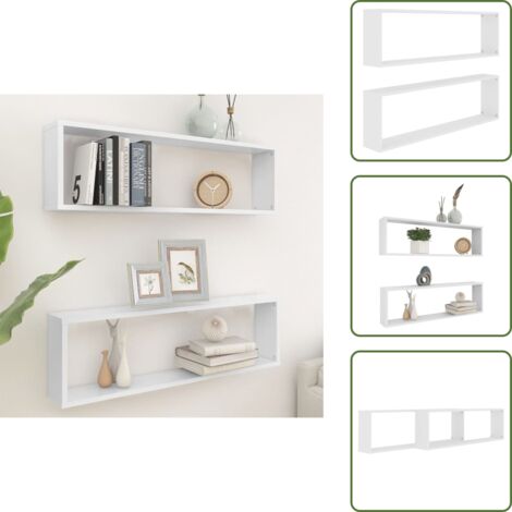 The Living Store Mensole Parete a Cubo 2 pz Bianco 100x15x30 cm in Multistrato - Mensole a muro