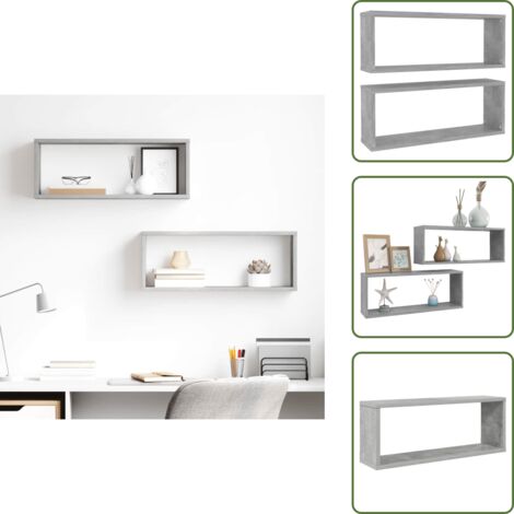 The Living Store Mensole Parete a Cubo 2pz Grigio Cemento 60x15x23cm Multistrato - Mensole a cubo