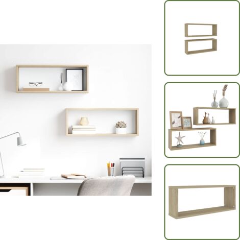 The Living Store Mensole Parete a Cubo 2pz Rovere Sonoma 60x15x23 cm Multistrato - Mensole a muro