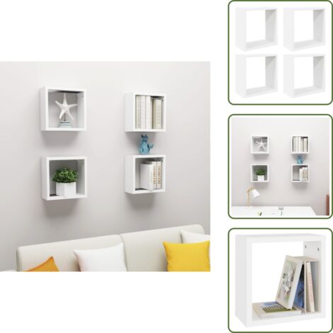 The Living Store Mensole Parete a Cubo 4 pz Bianche 30x15x30 cm - Scaffali a cubo