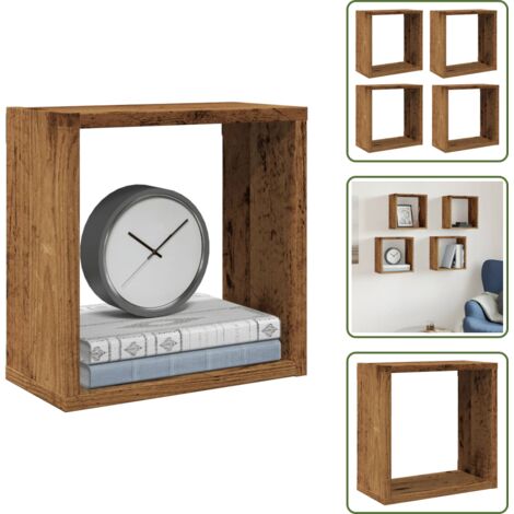 The Living Store Mensole Parete a Cubo 4 pz Legno Vecchio 30x15x30 cm Truciolato - Scaffale a parete