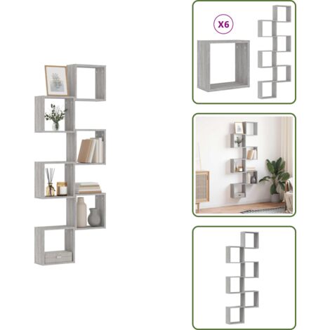 The Living Store Mensole Parete a Cubo 6 pz Grigio Sonoma 30x15x30 cm - Scaffale a parete