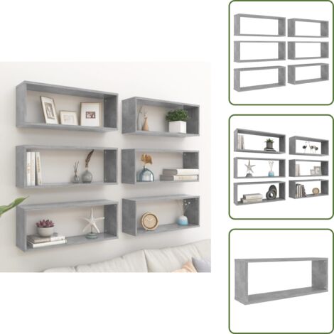 The Living Store Mensole Parete a Cubo 6pz Grigio Cemento 60x15x23cm Multistrato - Mensole a muro