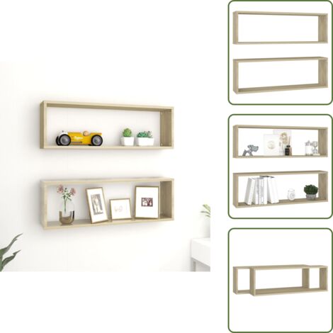 The Living Store Mensole Parete Cubo 2pz Rovere Sonoma 80x15x26,5cm Multistrato - Mensole a muro