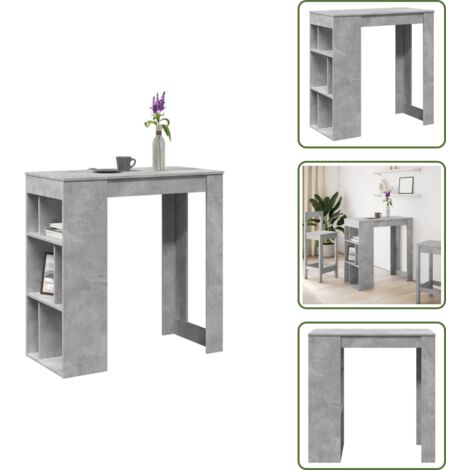 The Living Store Mesa alta bar con estantes madera gris hormigón 102x50x103,5cm - Estantería