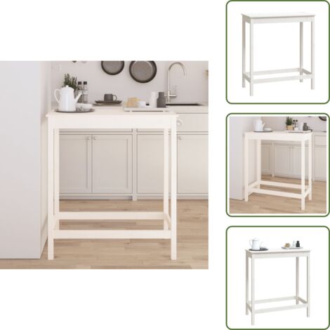 The Living Store Mesa alta de bar madera maciza de pino blanco 100x50x110 cm - Mesa de madera