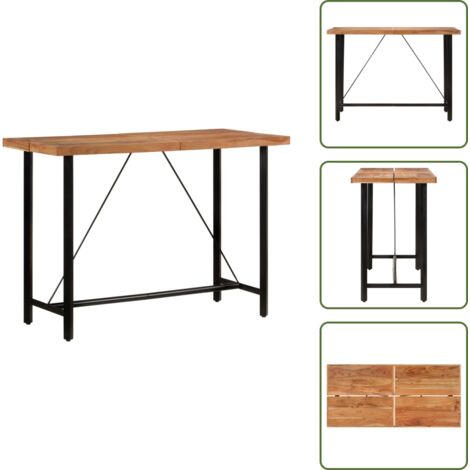 The Living Store Mesa alta de hierro y madera maciza de acacia 150x70x107 cm - Mesa de fiesta