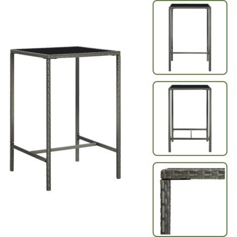The Living Store Mesa alta de jardín ratán sintético y vidrio gris 70x70x110 cm - Mesa alta