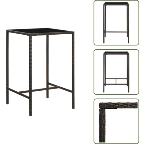 The Living Store Mesa alta de jardín ratán sintético y vidrio marrón 70x70x110 cm - Mesa alta