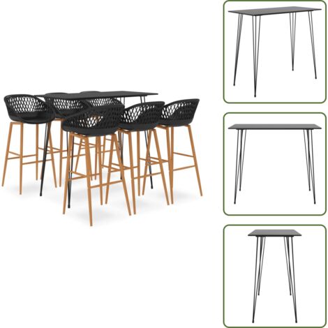 The Living Store Mesa alta y taburetes de bar 7 piezas negro - Sillas de bar