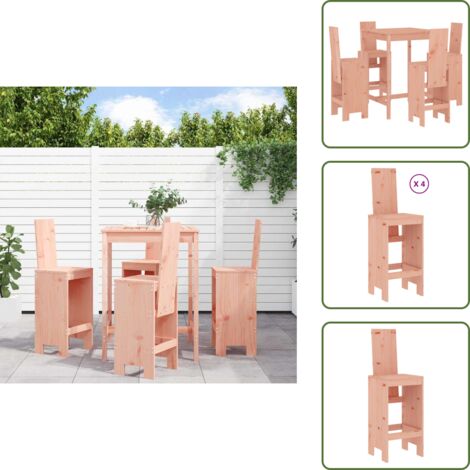 The Living Store Mesa alta y taburetes de jardín 5 piezas madera maciza Douglas - Taburetes de jardín