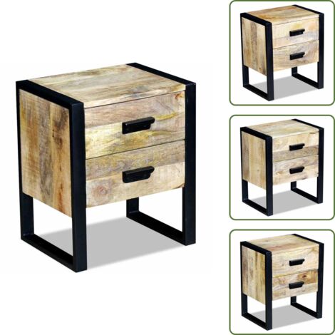The Living Store Mesa auxiliar con 2 cajones madera maciza de mango 43x33x51 cm - Cajón
