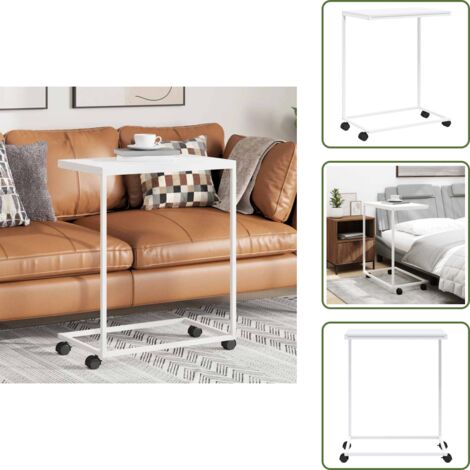 The Living Store Mesa auxiliar con ruedas de contrachapado blanco 55x35x70 cm - Mesa de centro