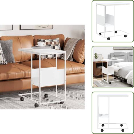 The Living Store Mesa auxiliar con ruedas madera ingeniería blanco 55x36x63,5 cm - Mesa de centro