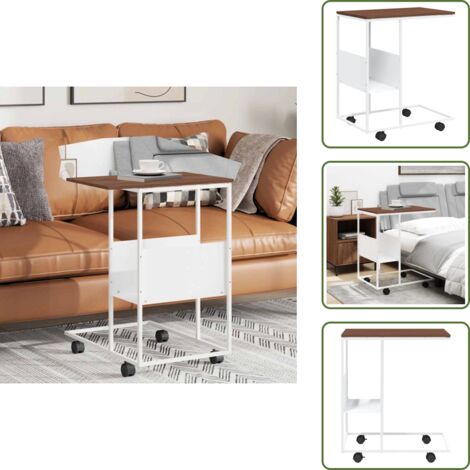 The Living Store Mesa auxiliar con ruedas madera ingeniería blanco 55x36x63,5 cm - Mesa de centro