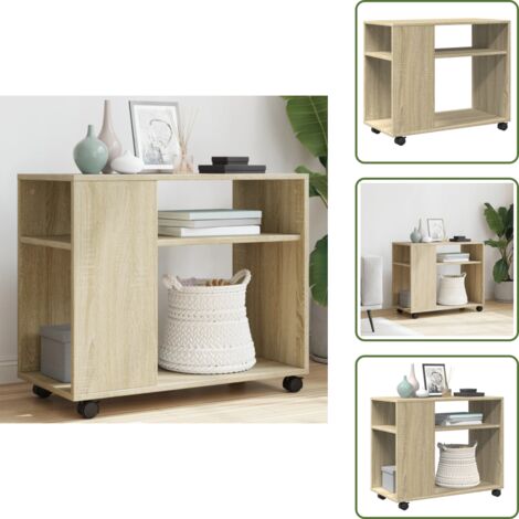 The Living Store Mesa auxiliar con ruedas madera roble Sonoma 70x35x60 cm - Mesa con ruedas