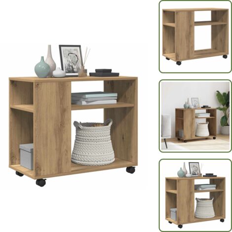 The Living Store Mesa auxiliar con ruedas madera roble Sonoma 70x35x60 cm - Mesa con ruedas