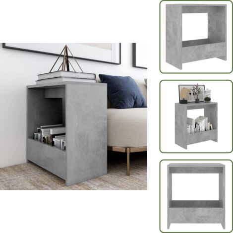 The Living Store Mesa auxiliar de madera contrachapada gris hormigón 50x26x50 cm - Mesa de almacenamiento