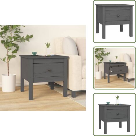 The Living Store Mesa auxiliar de madera maciza de pino gris 50x50x49 cm - Madera maciza