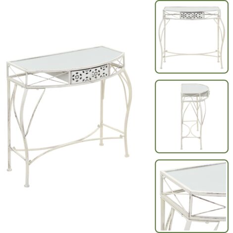 The Living Store Mesa auxiliar estilo francés metal 82x39x76 cm blanca - Mesa de cristal