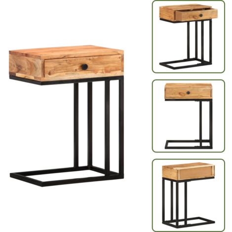 The Living Store Mesa auxiliar forma de U madera maciza de acacia 45x30x61 cm - Mesa de acacia