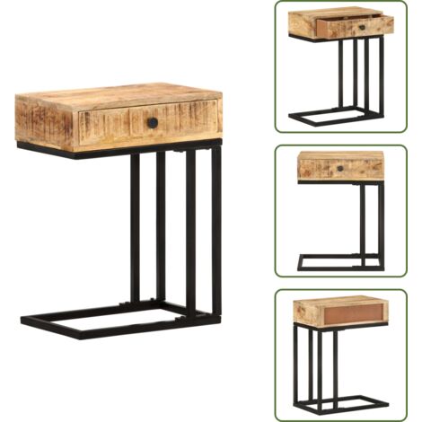 The Living Store Mesa auxiliar forma de U madera maciza de mango 45x30x61 cm - Mesa de madera