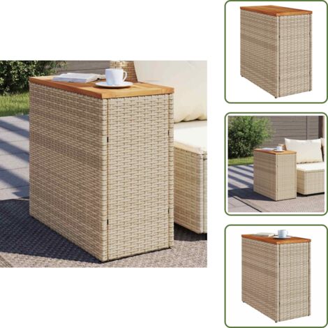 The Living Store Mesa auxiliar jardín tapa madera ratán PE beige 58x27,5x55 cm - Mesa de jardín