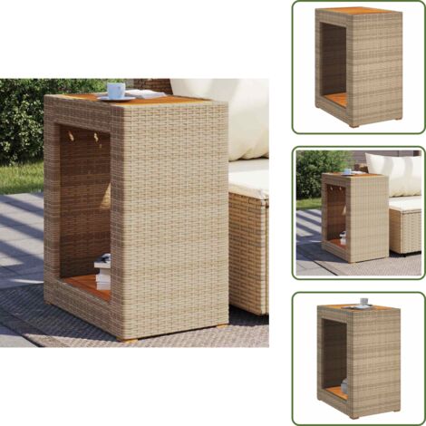 The Living Store Mesa auxiliar jardín tapa madera ratán PE beige 60x40x75 cm - Mesa de jardín